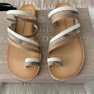 Dolce Vita Neutral Multi-Striped Leather Slide Sandals
